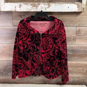 Onque Petite Zip Up Velour Jacket , Ladies Petite XL, Red and Black